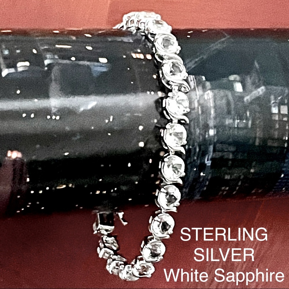 EMA BRAND 925 STERLING SILVER CREATED WHITE SAPPHIRE TENNIS LINE BRACELET WOMANS